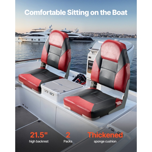 VEVOR Boat Seat, High Backrest, Folding Fishing Boat Seat with Thickened Sponge Cushion & Waterproof PVC Leather, Aluminum Alloy Hinges, Flip Up Boat