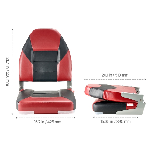 VEVOR Boat Seat, High Backrest, Folding Fishing Boat Seat with Thickened Sponge Cushion & Waterproof PVC Leather, Aluminum Alloy Hinges, Flip Up Boat