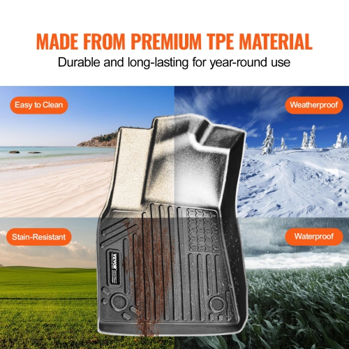 VEVOR Automotive Floor Mats, Fits for Tesla Model Y 2021-2024, 3 pcs Front and 2nd Row Liners, All Weather Custom Fit TPE Vehicle Floor Mats, Secure