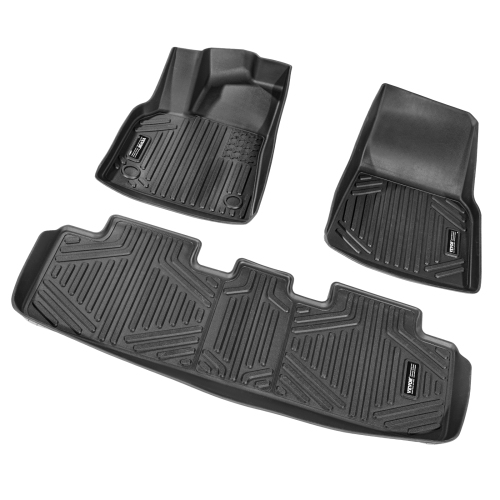 VEVOR Automotive Floor Mats, Fits for Tesla Model Y 2021-2024, 3 pcs Front and 2nd Row Liners, All Weather Custom Fit TPE Vehicle Floor Mats, Secure