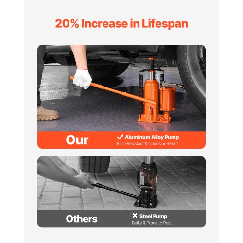 VEVOR 12 Ton/26455 lbs Air Hydraulic Bottle Jack, Pneumatic Hydraulic Bottle Jack with 10.43''-19.88'' Lifting Range & Manual Hand Pump, for Pickup,