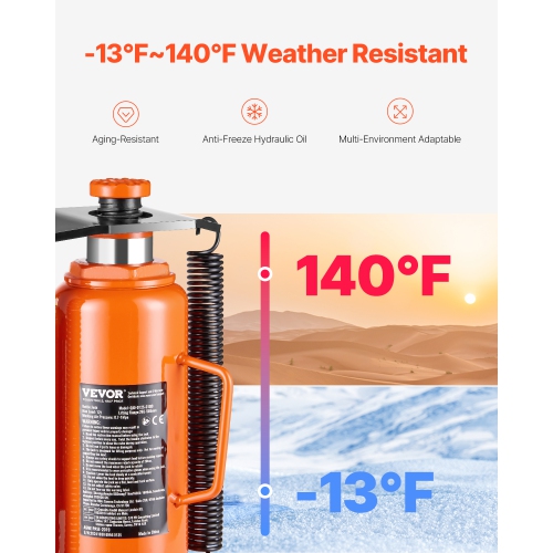 VEVOR 12 Ton/26455 lbs Air Hydraulic Bottle Jack, Pneumatic Hydraulic Bottle Jack with 10.43''-19.88'' Lifting Range & Manual Hand Pump, for Pickup,