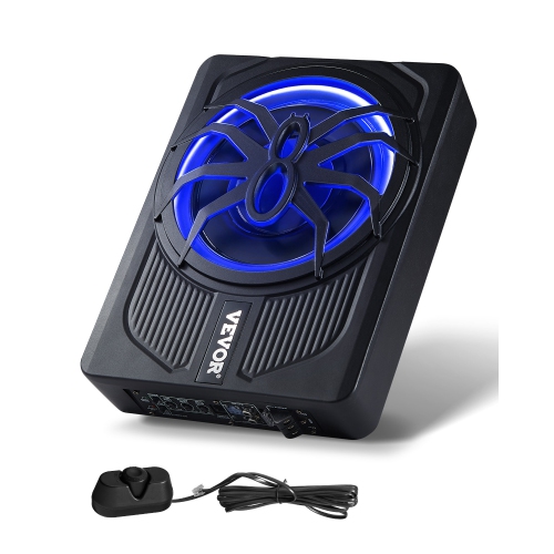 VEVOR 10" 440W Underseat Car Subwoofer, Slim Powered Car Subwoofers with Blue Ambient Light, Low Profile Audio Sub Under the Seat with Built-in