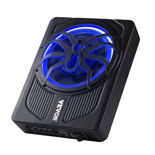 VEVOR 10" 440W Underseat Car Subwoofer, Slim Powered Car Subwoofers with Blue Ambient Light, Low Profile Audio Sub Under the Seat with Built-in