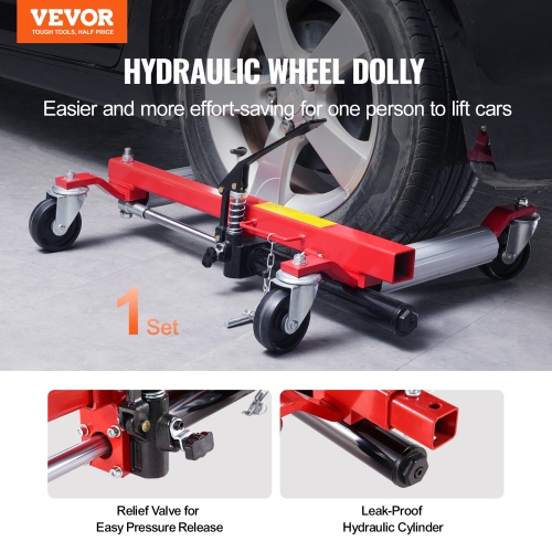 VEVOR 1500 Lbs Capacity Wheel Dolly, Car Dolly, Car Jack Dolly Lifter with 360° Rotatable Wheels, Heavy Duty Vehicle Positioning Hydraulic Tire Jack,