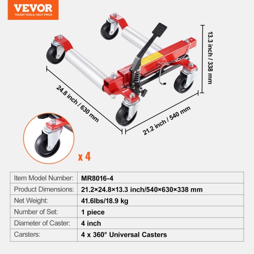 VEVOR 1500 Lbs Capacity Wheel Dolly, Car Dolly, Car Jack Dolly Lifter with 360° Rotatable Wheels, Heavy Duty Vehicle Positioning Hydraulic Tire Jack,