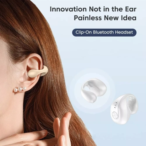 Wireless Earbud Single Bluetooth Headphone Bluetooth 5.3 Ear Clip Earbud Sports Earbud Built-in Microphone with Earhooks Headset(Black)