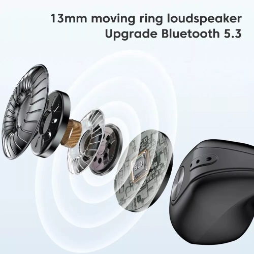 Wireless Earbud Single Bluetooth Headphone Bluetooth 5.3 Ear Clip Earbud Sports Earbud Built-in Microphone with Earhooks Headset(Black)