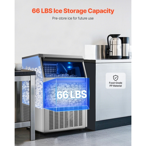 VEVOR 160lbs/24H Commercial Ice Maker Machine, with 66lbs Storage Capacity, 80 Ice Cubes in 15 Minutes, LED Digital Display Freestanding