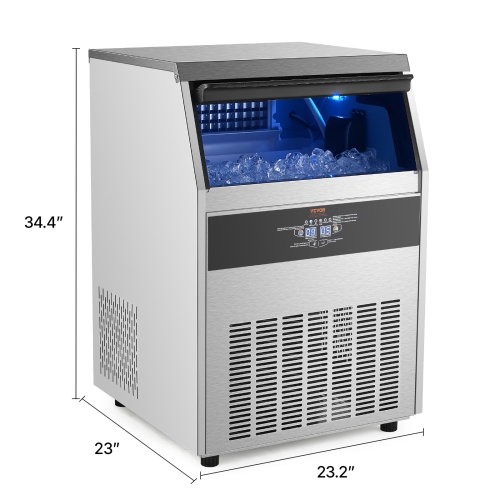 VEVOR 160lbs/24H Commercial Ice Maker Machine, with 66lbs Storage Capacity, 80 Ice Cubes in 15 Minutes, LED Digital Display Freestanding