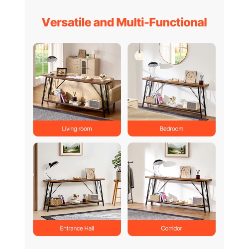 VEVOR 70.9 inches Narrow Console Sofa Table, Behind Couch Table, 2-Tier Long Entryway Table and Skinny Hallway Table, Narrow Sofa Table with Metal