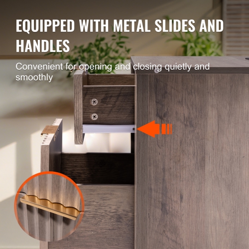 VEVOR Set of 2 Farmhouse End Table, Nightstand with Charging Station, 3 Tiers Side Table with Storage Cabinet and 2 Drawers, Side Table with USB