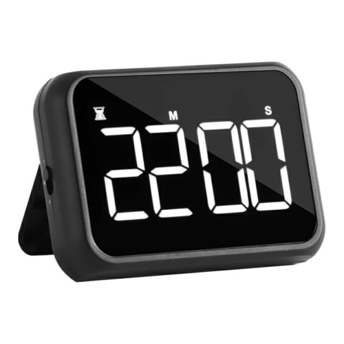 Grand écran rechargeable LCD de LED Alarme de rappel de minuterie électronique Réveil-matin Minuterie de cuisson de cuisine - Noir