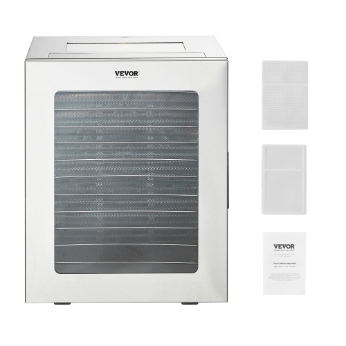 VEVOR 850W Electric Food Dehydrator Machine, 12 Stainless Steel Trays, with Adjustable Temperature & 24-Hour Timer, Freeze Dryer for