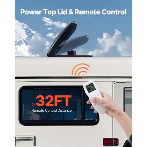 VEVOR 14 inch RV Vent Fan, RV Roof Vent Fan 12V, Powerful 10-Speed Reversible Fan with Remote Control, Built-in DC Motor, Power Top Lid,12 inch Fan