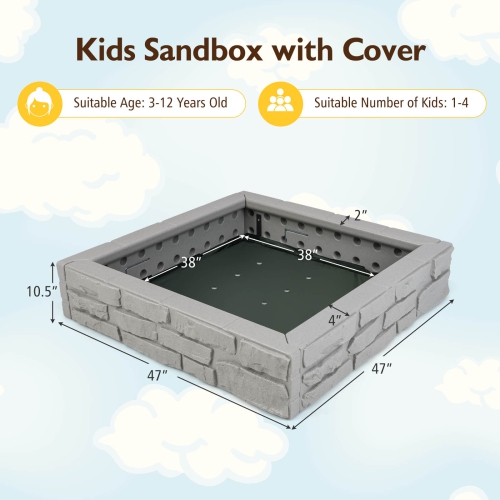 Bac à sable pour enfants avec doublure inférieure de Costway Backyard Beach HDPE Sandpit pour le jeu en plein air