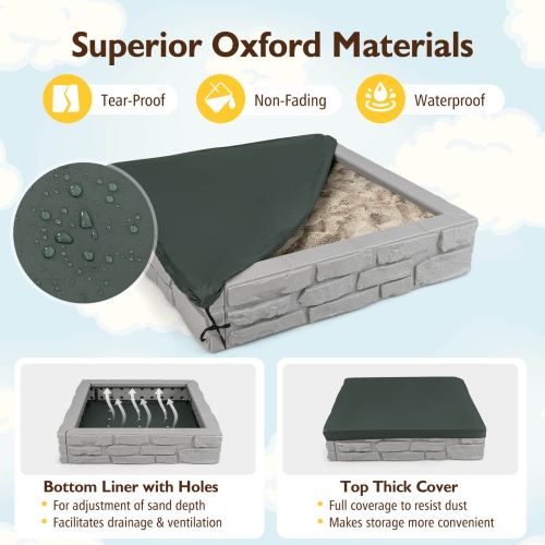 Bac à sable pour enfants avec doublure inférieure de Costway Backyard Beach HDPE Sandpit pour le jeu en plein air