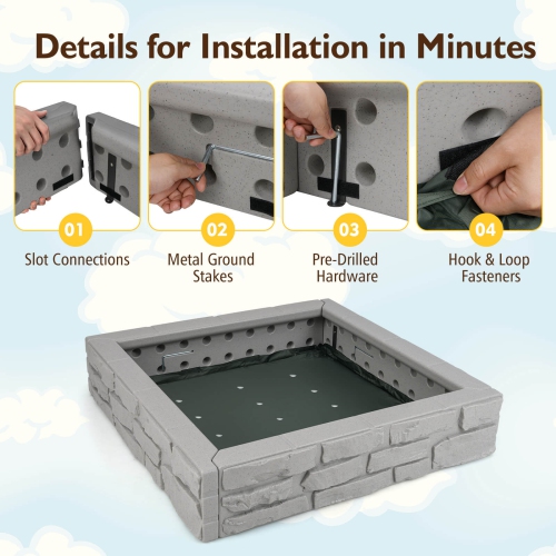 Bac à sable pour enfants avec doublure inférieure de Costway Backyard Beach HDPE Sandpit pour le jeu en plein air