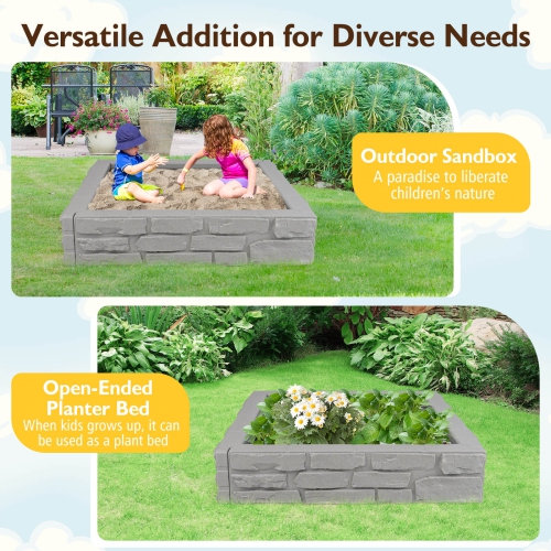 Bac à sable pour enfants avec doublure inférieure de Costway Backyard Beach HDPE Sandpit pour le jeu en plein air