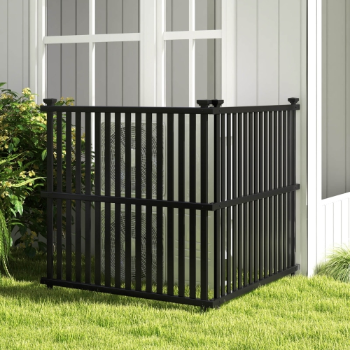 Costway 2/4 PCS Air Conditioner Fence Panels with Metal Ground Stakes No Dig Trash Can Enclosure Black