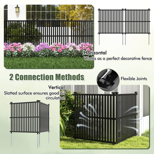 Costway 2/4 PCS Air Conditioner Fence Panels with Metal Ground Stakes No Dig Trash Can Enclosure Black