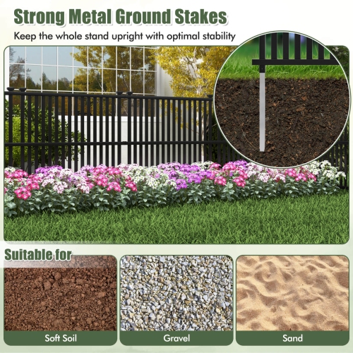 Costway 2/4 PCS Air Conditioner Fence Panels with Metal Ground Stakes No Dig Trash Can Enclosure Black