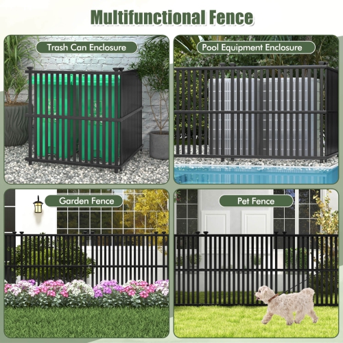Costway 2/4 PCS Air Conditioner Fence Panels with Metal Ground Stakes No Dig Trash Can Enclosure Black