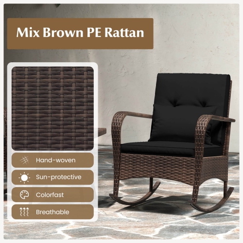 Ensemble bistro berçant 3 PCS de Costway avec coussins amovibles et table basse à surface en verre trempé