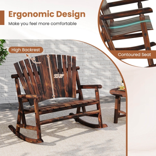Costway 2-Person Outdoor Adirondack Rocking Chair with High Back and Slatted Seat