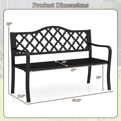 Costway 50.5" Patio Bench Slatted Metal Garden Bench for 2-3 People Park-Style Loveseat