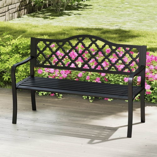 Costway 50.5" Patio Bench Slatted Metal Garden Bench for 2-3 People Park-Style Loveseat