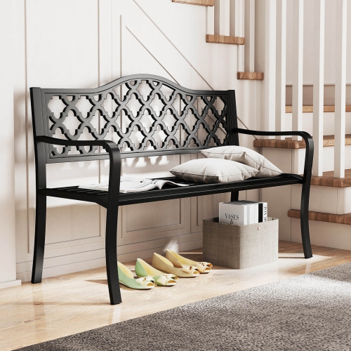 Costway 50.5" Patio Bench Slatted Metal Garden Bench for 2-3 People Park-Style Loveseat