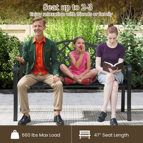 Costway 50.5" Patio Bench Slatted Metal Garden Bench for 2-3 People Park-Style Loveseat