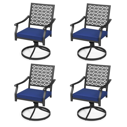COSTWAY  4 PCs Outdoor Swivel Chairs Patio Dining Chairs With Padded Cushions High Back Beige/navy