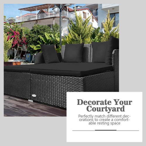 Costway Outdoor Patio Rattan Daybed Pillows Cushioned Sofa Furniture