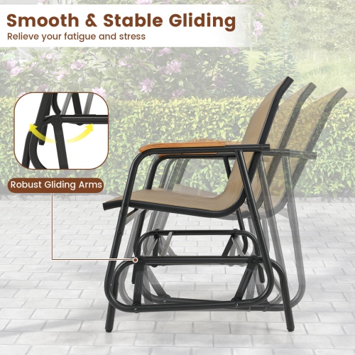 Costway Patio Glider Bench for 2 Swing Gliding Loveseat with Curved Teak Armrests for Porch