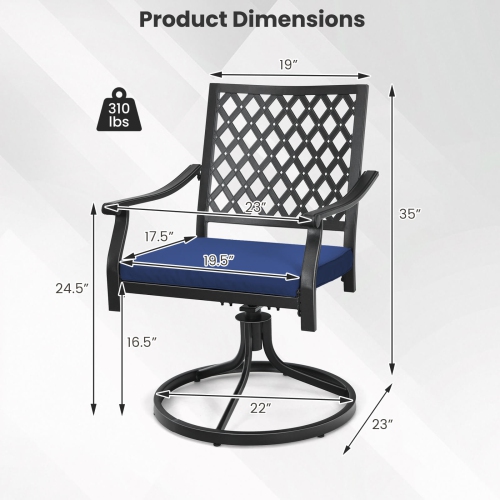 Costway 2 PCS Outdoor Swivel Chairs Patio Dining Chairs with Padded Cushions High Back Beige/Navy