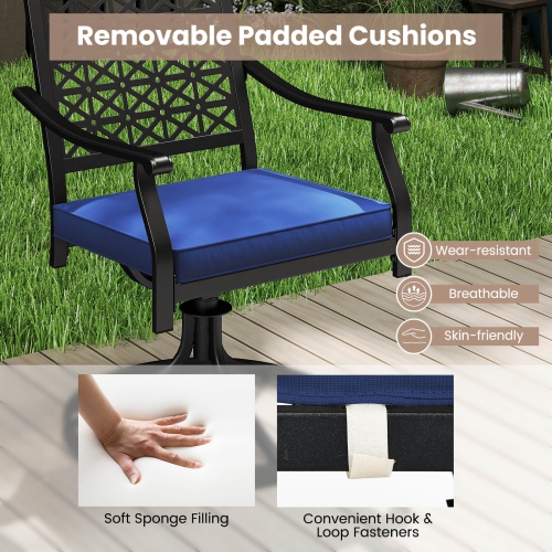 Costway 2 PCS Outdoor Swivel Chairs Patio Dining Chairs with Padded Cushions High Back Beige/Navy