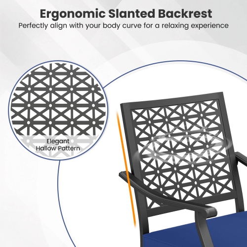 Costway 2 PCS Outdoor Swivel Chairs Patio Dining Chairs with Padded Cushions High Back Beige/Navy