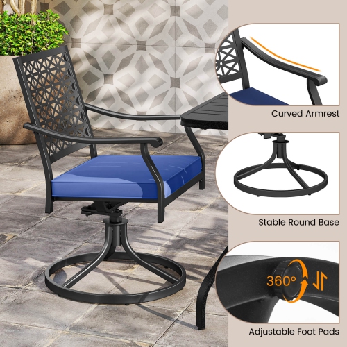 Costway 2 PCS Outdoor Swivel Chairs Patio Dining Chairs with Padded Cushions High Back Beige/Navy