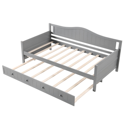Costway Twin Size Daybed with Trundle Solid Wood Sofa Bed with Slats Support Guest Bed White/Gray