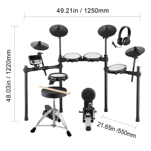 Batterie VEVOR 32 et batterie électronique 480 sons, batterie électrique Quiet Mesh de 8&nbsp;po avec baguettes et écouteurs de 10&nbsp;po, prise en