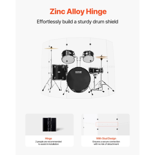 VEVOR 5 Panels 2 ft x 5 ft Acrylic Drum Cage with Zinc Alloy Hinges for Church Concert Halls Music Festivals, Drum Shields Drum Sound Barrier