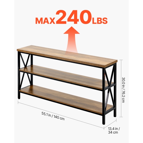 VEVOR 55.1 inches Narrow Console Sofa Table, Behind Couch Table, 3-Tier Long Entryway Table and Skinny Hallway Table, Narrow Sofa Table with Metal