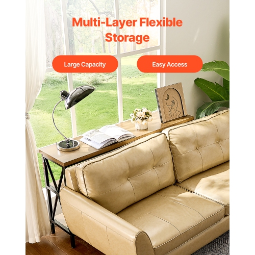 VEVOR 55.1 inches Narrow Console Sofa Table, Behind Couch Table, 3-Tier Long Entryway Table and Skinny Hallway Table, Narrow Sofa Table with Metal