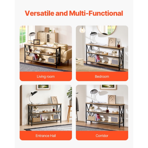 VEVOR 55.1 inches Narrow Console Sofa Table, Behind Couch Table, 3-Tier Long Entryway Table and Skinny Hallway Table, Narrow Sofa Table with Metal