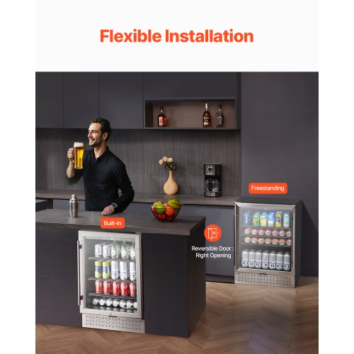 VEVOR Beverage Refrigerator Cooler, 154 Can Beverage Fridge, Mini Fridge with Glass Door, Adjustable Shelves, Digital Temperature Control, Built-in &