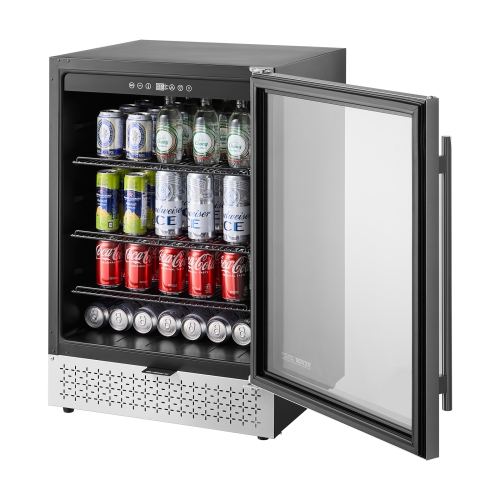 VEVOR Beverage Refrigerator Cooler, 154 Can Beverage Fridge, Mini Fridge with Glass Door, Adjustable Shelves, Digital Temperature Control, Built-in &