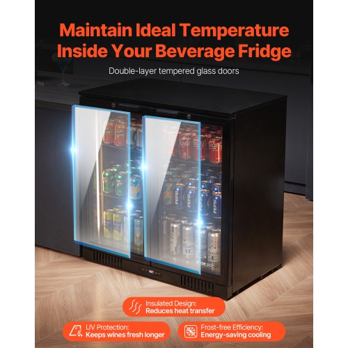 VEVOR Beverage Refrigerator Cooler, 246 Can Beverage Fridge, Soda Beer Fridge with Glass Doors, Adjustable Shelves, Digital Temperature Control,