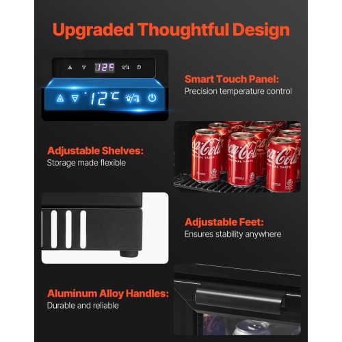 VEVOR Beverage Refrigerator Cooler, 246 Can Beverage Fridge, Soda Beer Fridge with Glass Doors, Adjustable Shelves, Digital Temperature Control,